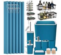XLHOMO Bathroom Set - 28PC Gorgeous Teal Bathroom Set with Shower Curtain, Bathroom Accessory Set, Bathroom Rug Set, Shower Caddy Set