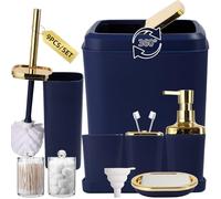XLHOMO Bathroom Set, 9PC Bathroom Accessory Set, Blue Bathroom Accessories, Blue Bathroom Set, Trash Can, Soap Dispenser for Home Decor