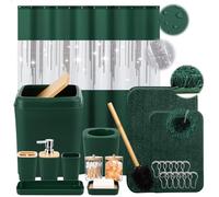 XLHOMO Dark Green Bathroom Accessories Set with Trash Can 12 Piece Bathroom Decor Toothbrush Holder,Toothbrush Cup,Lotion Soap Dispenser,Vanity Tray,Soap Dish,Toilet Brush,Qtip Holder