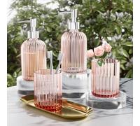 XLHOMO Glass 5PCS Pink Bathroom Accessories Set, Soap Dispenser, Toothbush Holder, Vanity Tray, Housewarming Dorm Apartment Decor Home Essentials Gift for Her for Bathroom Countertop