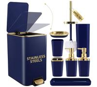 XLHOMO Navy Blue Bathroom Accessories Set 8 Piece, Stainless Steel Trash Can, Toothbrush Set, Soap Dispenser