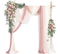 XLHWZS Artificial Wedding Arch Flowers Kit, Chiffon Fabric Backdrop Curtain, Flower Swag with Sheer Draping Fabric Floral Swags for Decoration(Pink C)