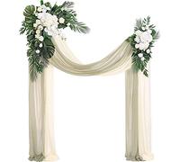 XLHWZS Wedding Arch Flowers Kit,2Pcs Artificial Flower Arch Decor, 2Pcs Chiffon Fabric Drapes, Ceremony Decoration, Floral Outdoor Party Decor(Green)
