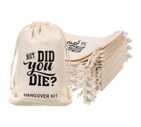 XLIUAX 10 Pcs But Did You Die Hangover Kit Bags, 4"x6" Muslin Drawstring Pouch Bags Reusable Hangover Recovery Cotton Pouches Wedding Bachelorette Bridal Shower Bridesmaid Party Favor Set (Khaki-B)