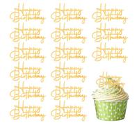 XLIUAX 15 Pcs Happy Birthday Cupcake Toppers, Gold Happy Birthday Cake Topper Acrylic Cake Topper Gold Cupcake Toppers Cakes Decoration for Party Celebration Dessert Decor Accessories Cakes Supplies