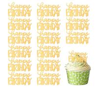 XLIUAX 15 Pcs Happy Birthday Cupcake Toppers, Happy Birthday Cake Topper Cake Topper Gold Cupcake Toppers Cakes Decoration for Party Celebration Dessert Decor Accessories Gold Acrylic Cakes Supplies