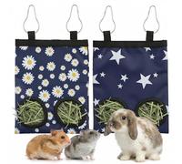 XLIUAX 2Pcs Guinea Pig Hay Feeder, Hanging Rabbit Hay Feeder Durable Washable 2-Hole Hays Dispenser for Guinea Pigs Bunnies Chinchillas, Star＋Daisy