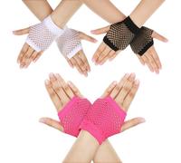 XLIUAX 3 Pairs Fingerless Fishnet Gloves, Breathable Lace Mesh Gloves 80s Scene Cosplay Costume Accessories for Women Halloween Theme Party New Year Valentine's Day Birthday Gift