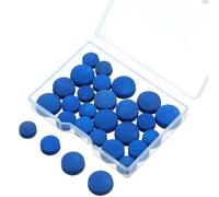 XLIUAX 32Pcs Cue Tips, 9/10/12/13mm Blue Leather Pool Stick Tips Snooker Cue Replacement Tip Billiard Tip with Storage Box for Pools Cues Snooker