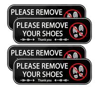 XLIUAX 4Pcs Please Remove Your Shoes Sign, Self-Adhesive No Shoes Sign for House, Rectangular Take Your Shoeses Off Sticker for Front Door Offices Cafes Restaurants (9" x 3")