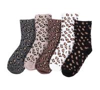 XLIUAX 5 Pairs Leopard Print Socks, Soft Novelty Leopard Animal Motif Crew Sock, Breathable Cotton Casual Sock, Fun Animal Print Socks for Women Gifts Everyday Home Hiking