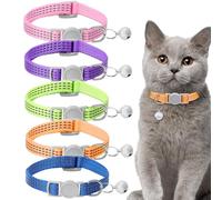 XLIUAX 5 Pcs Breakaway Cat Collars, Reflective Cat Collar Small Cats Collar with Bells Adjustable Kitten Collars Pet Supplies 7.9" - 13" Inches 5 Bright Colors Reflective for Kitten Small Pets