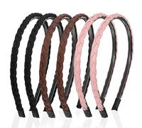 XLIUAX 6 Pcs Thin Braided Headbands, Non-Slip Flexible Headband with Teeth Comb Skinny Twisted Boho Head Band for Women Fashion Hairbands Hair Accessories(Black, Brown, Light Brown)