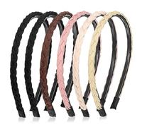 XLIUAX 6 Pcs Thin Braided Headbands, Non-Slip Flexible Headband with Teeth Comb Skinny Twisted Boho Head Band for Women Fashion Hairbands Hair Accessories