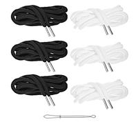 XLIUAX 6PCS Drawstring Cords, 51.1in Replacement Drawstring with Easy Threaders Hoodies Drawcords for Sweatpants Shorts Pants Jackets Coats Trunks(White, Black)