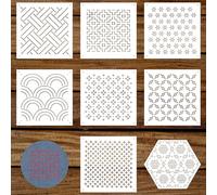 XLIUAX 8 Pcs Sashiko Stencils, Embroidery Stencils Sashiko Template Patterns Drawing Line for Hand Quilting Stabilizers 4.7 4.7in Templates 2.5mm Thick Kits Geometric Drawing Line