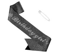 XLIUAX Birthday Sash, Glitter Rhinestones Black Satin Birthday Sash Decorations for Women Queen Party Favors 16th 18th 21st 25th 30th 40th 50th Bday