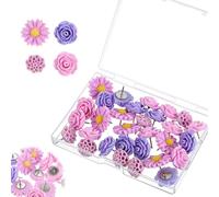 XLIUAX Flower Push Pins, Rose Thumb Tacks Cute Pink Thumbtacks for Cork Board Decorative Push Pins for Bulletin Board Photos Wall Maps Offices (Purple)