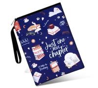 XLIUAX Just One More Chapter Book Sleeve, 11x 8.5 inch Waterproof Book Protector with Zipper and Front Pocket Washable Canvas Paperback Cover for Readers Lovers Gifts Books Accessories Travel Vacation