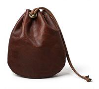 XLIUAX Leather Drawstring Coin Purse, Small Cowhide Storage Bag Retro Portable Drawstring Pouch Waterproof Change Holder for Key Jewellery Coins Small Items, 15x13cm