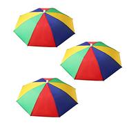 XLKJ 3 Pcs Rainbow Umbrella Hats with Elastic Band, Hands Free, Funny Beach Party Hats Adjustable Size Fits All Ages, Kids, Men & Women