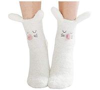 XLKJ Casual Fluffy Socks for Women and Girls, Animal Bunny Rabbit Slipper Bed Socks Cute Warm Cosy Indoor Socks, Non Slip Women Slipper Socks