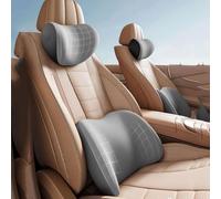 XLKWNNAD Lumbar Support Pillow For Volvo V60 V50 S60 S80 S40 Xc40 Xc60 Xc70 Xc90 V40 V70 2000-2024, Ergonomic Seat Headrest Cushion With Adjustable Strap Memory Foam Neck And Back Pain Relief,Grey