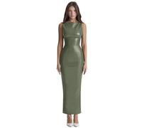 XLLAIS Women's Faux PU Leather Bodycon Maxi Dress Sexy Boatneck Tank Long Dresses, Army, XL