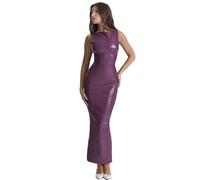 XLLAIS Women's Faux PU Leather Bodycon Maxi Dress Sexy Boatneck Tank Long Dresses, Grape, L