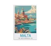 XLLYXYGJQ Malta Mediterranean Sea Vintage Travel Poster 12x18inch(30x45cm) Canvas Wall Art Poster Print Artwork Painting Picture for Home Decoration Living Room Office Bedroom