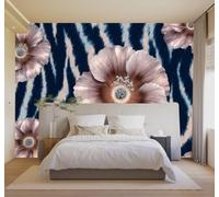 XLMING 3D Wallpaper Abstract Blue Zebra Striped Pink Metallic Flowers | Silk Texture Suitable for the Home Study Office Schemes Dining Rooms Sofas Bedrooms Living Rooms TV Feature Walls-150cm×105cm
