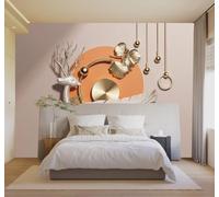 XLMING 3D Wallpaper Abstract Deer Feathers Gold Leaves Art | Silk Texture Suitable for the Home Study Office Schemes Dining Rooms Sofas Bedrooms Living Rooms TV Feature Walls-200cm×140cm