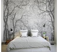 XLMING 3D Wallpaper Art Design Black and White Brick Wall Trees