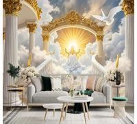 XLMING 3D Wallpaper Beautiful Golden Palace Staircase Clouds | Luxury Decorative Stickers Suitable for all Walls in Home Dining Rooms Sofas Living Rooms Bedrooms Well As Murals-200cm×140cm