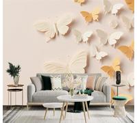 XLMING 3D Wallpaper Cream Gold Butterflies Minimalist Art | Premium Textured Silk Suitable for Study Dining Living Room Bedroom Sofa TV Wall Decoration Easy Install-200cm×140cm