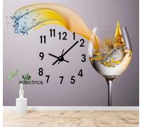 XLMING 3D Wallpaper Creative Clocks Splashed Liquid Wine Glass Art | Premium Textured Silk Suitable for Study Dining Living Room Bedroom Sofa TV Wall Decoration Easy Install-200cm×140cm
