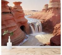 XLMING 3D Wallpaper Deserts Canyons Waterfalls Red Rocks Flowing Rivers | Silk Texture Suitable for the Home Study Office Schemes Dining Rooms Sofas Bedrooms Living Rooms TV Feature Walls-250cm×170cm