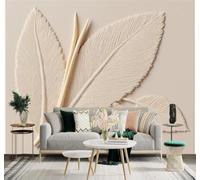 XLMING 3D Wallpaper Embossed Beige Plants Leaf Texture Art | Premium Textured Silk Suitable for Study Dining Living Room Bedroom Sofa TV Wall Decoration Easy Install-150cm×105cm