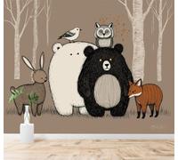XLMING 3D Wallpaper Forest Animals Bear Owl Birds Illustration | Premium Textured Silk Suitable for Study Dining Living Room Bedroom Sofa TV Wall Decoration Easy Install-300cm×210cm