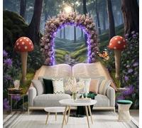 XLMING 3D Wallpaper Forest Books Mushrooms Butterflies Path | Premium Textured Silk Suitable for Study Dining Living Room Bedroom Sofa TV Wall Decoration Easy Install-250cm×170cm
