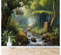 XLMING 3D Wallpaper Fresh Bamboo Grove River Rocks Lush Vegetation | Silk Texture Suitable for the Home Study Office Schemes Dining Rooms Sofas Bedrooms Living Rooms TV Feature Walls-300cm×210cm