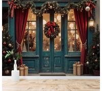 XLMING 3D Wallpaper Garland Vintage Three Dimensional Blue Wooden Door Red | Silk Texture Suitable for the Home Study Office Schemes Dining Rooms Sofas Bedrooms Living Rooms TV Feature Walls-250cm×170cm