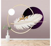 XLMING 3D Wallpaper Golden Deer Feathers Moon Geometric Art | Silk Texture Suitable for the Home Study Office Schemes Dining Rooms Sofas Bedrooms Living Rooms TV Feature Walls-150cm×105cm