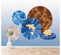 XLMING 3D Wallpaper Golden Fish Lotus Abstract Water Ripples Circles | Silk Texture Suitable for the Home Study Office Schemes Dining Rooms Sofas Bedrooms Living Rooms TV Feature Walls-200cm×140cm