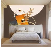 XLMING 3D Wallpaper Golden Spheres Metallic Leaves Abstract Geometric Art | Premium Textured Silk Suitable for Study Dining Living Room Bedroom Sofa TV Wall Decoration Easy Install-250cm×170cm