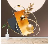 XLMING 3D Wallpaper Golden Spheres Metallic Leaves Abstract Geometric Art | Silk Texture Suitable for the Home Study Office Schemes Dining Rooms Sofas Bedrooms Living Rooms TV Feature Walls-350cm×256cm
