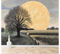 XLMING 3D Wallpaper Hand Drawn Golden Moon Trees Rural Landscape | Silk Texture Suitable for the Home Study Office Schemes Dining Rooms Sofas Bedrooms Living Rooms TV Feature Walls-350cm×256cm