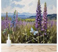 XLMING 3D Wallpaper Hand Drawn Lavender Fields Blue Butterflies Mountains | Premium Textured Silk Suitable for Study Dining Living Room Bedroom Sofa TV Wall Decoration Easy Install-200cm×140cm