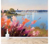 XLMING 3D Wallpaper Lakes Colourful Wildflowers Trees Horizon Landscape | Silk Texture Suitable for the Home Study Office Schemes Dining Rooms Sofas Bedrooms Living Rooms TV Feature Walls-150cm×105cm