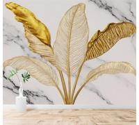 XLMING 3D Wallpaper Marble Effect Luxury Inspired Gold Tropical Banana Leaf | Premium Textured Silk Suitable for Study Dining Living Room Bedroom Sofa TV Wall Decoration Easy Install-150cm×105cm